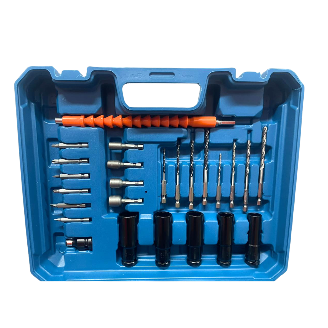 Llave de impacto azul con accesorios 128